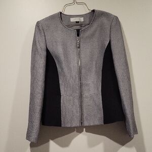 T Tahari Black & White Zip-Front Textured Blazer